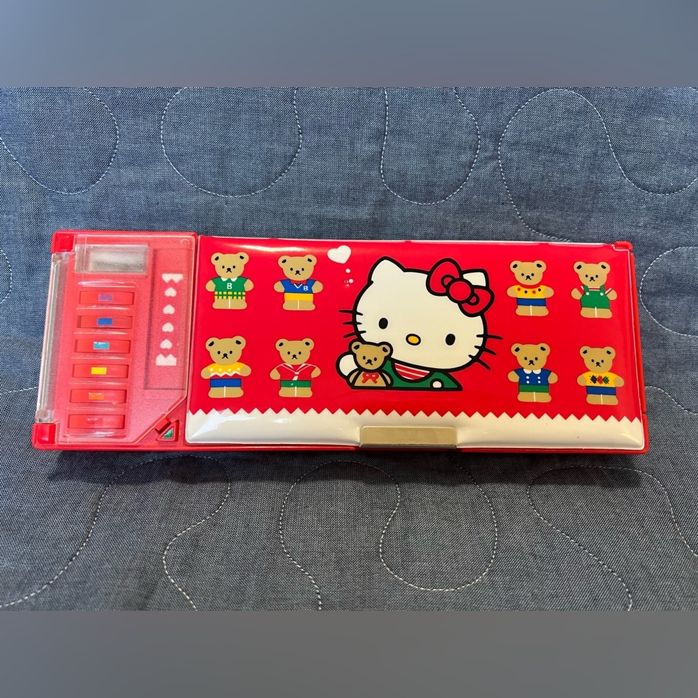 Hello Kitty Padded Pop Up Pencil Case Vintage Sanrio 1993 - All buttons work!